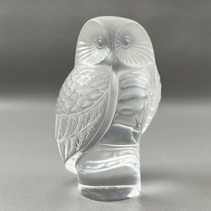 Lalique France Owl Hibou Bird Of Prey Crystal Paperweight Figurine Frosted